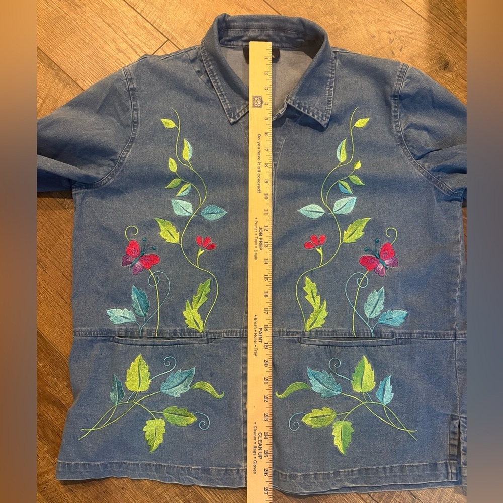 Denim & Co Embroidered Denim Jacket Butterfly Floral Boho L XL - Picture 10 of 12